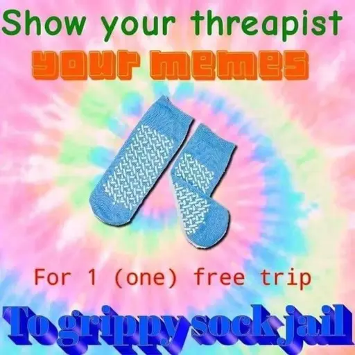 Show your threapist your memes For 1 (one) free trip To grippy sock jail